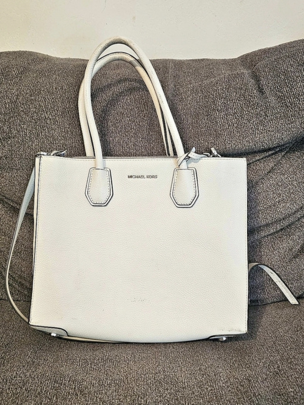 Michael Kors Mercer Medium Pebbled Leather Accordion Tote White
